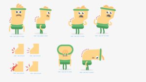 App-Animationen für Morbus Bechterew. Motion Graphic Design als programmierte Vector-Animationen (Lotti-Files). Das Making Of mit Character Design.