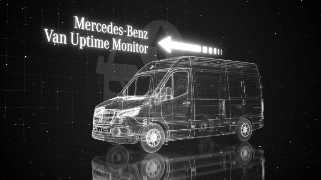Ein animierter Produkt-Teaser über das Tool Van Uptime Monitor für Mercedes Benz