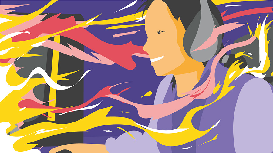 Illustration eines Gamers mit expressiven Bewegungselementen - erster Stilansatz der EWE Sponsoring-Clips.