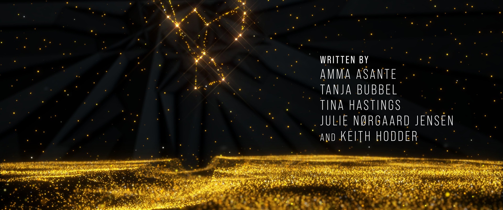 Goldene Partikel zeichnen eine Landschaft in den Credits von Folge 3.
